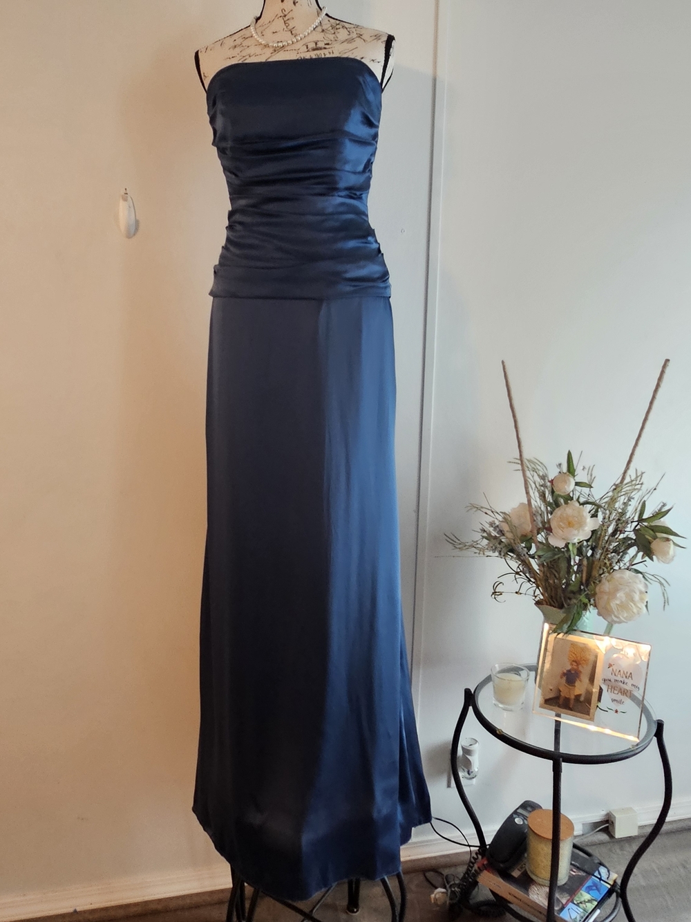 NWT Nicole Miller Elegant Teal Strapless 100% Silk Evening/Wedding Gown Size 2